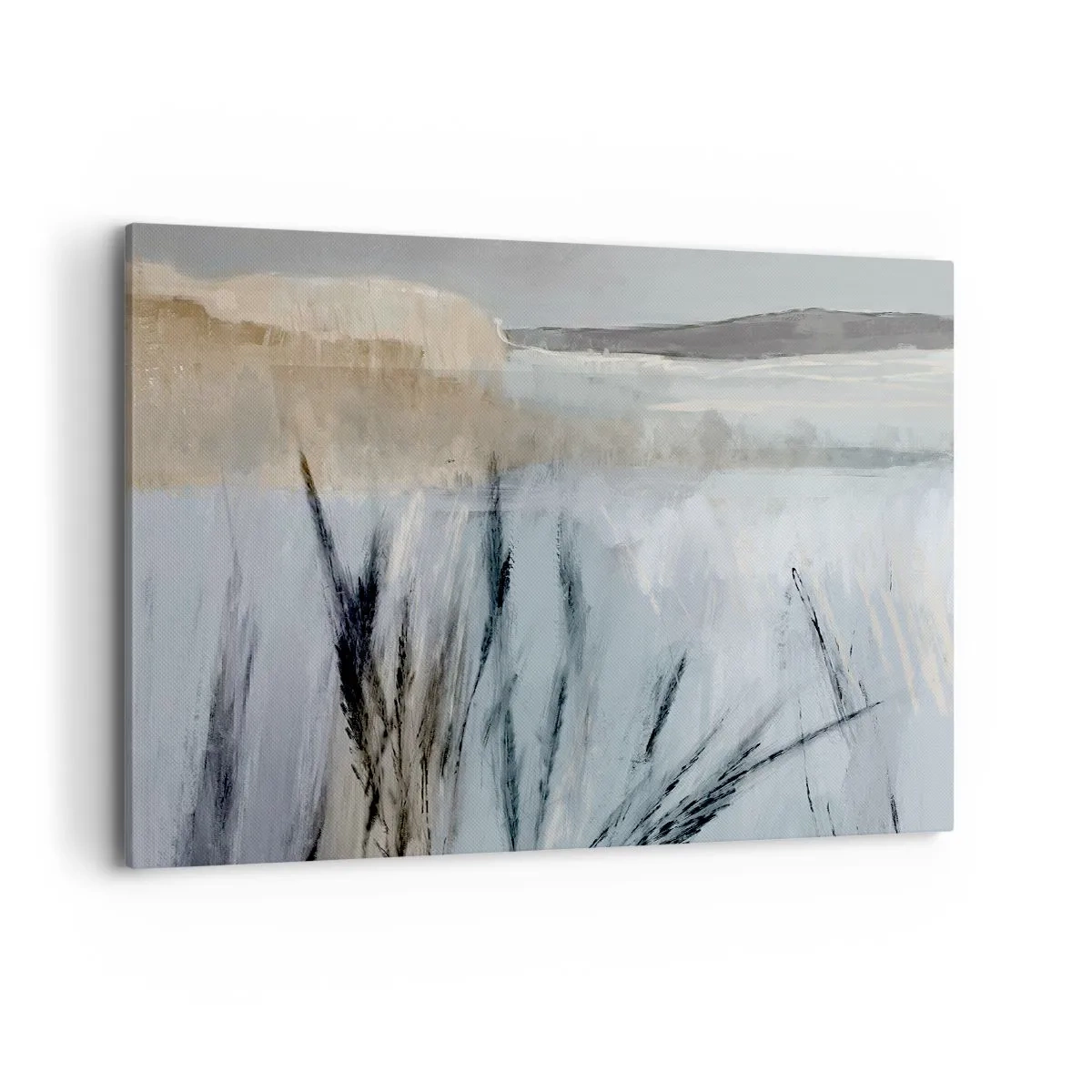 Impression sur toile - Image sur toile - Un paysage hivernal pittoresque avec des champs et des herbes - 100x70cm - Champs d'hiver - Décoration murale moderne pour le salon et la chambre ARTTOR