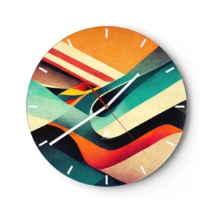 Horloge murale - Pendule murale - Vagues et rayures colorées dans une forme géométrique abstraite - 30x30cm - Composition intense - Décoration murale moderne pour le salon, la cuisine et la chambre ARTTOR