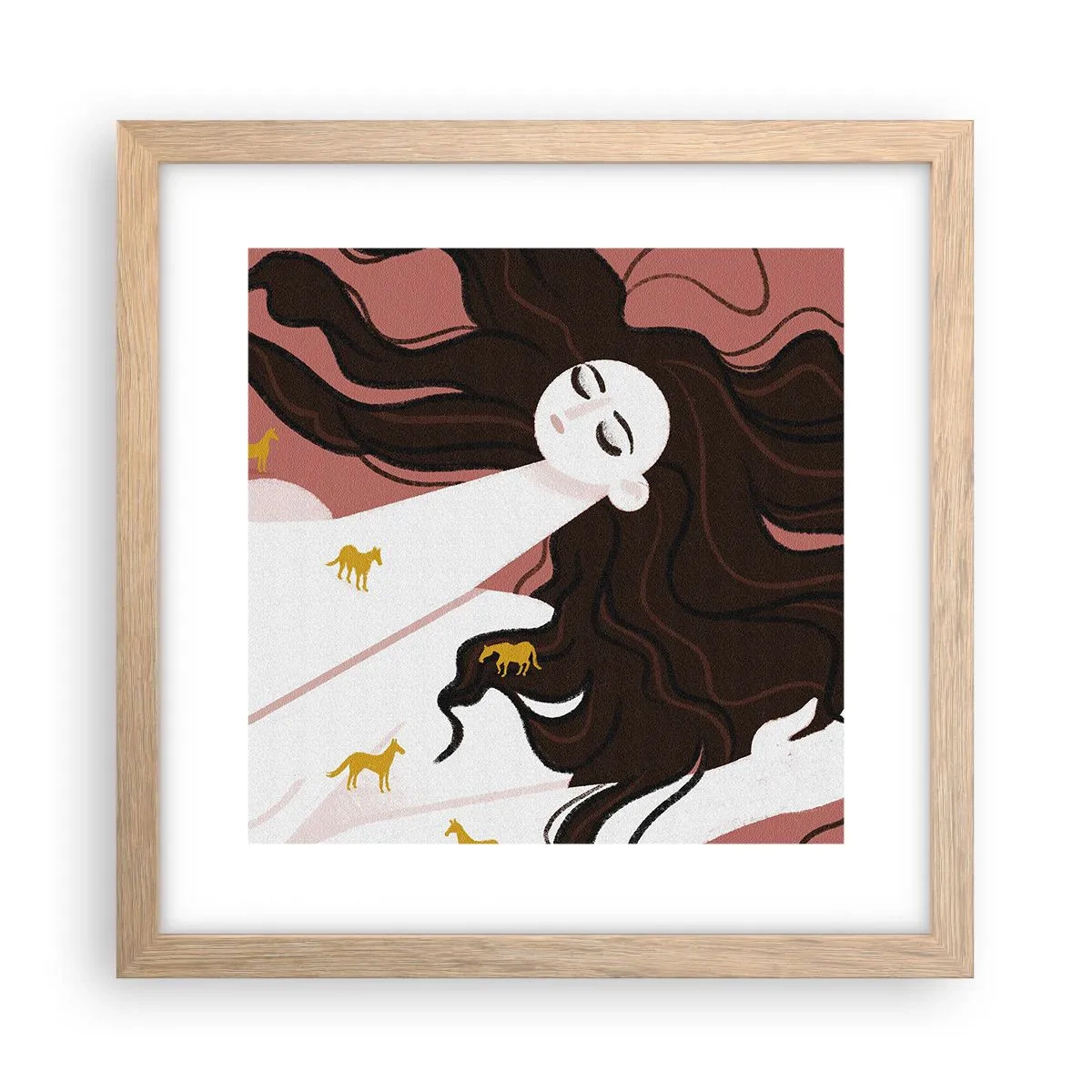 Affiche dans un chêne clair - Poster - Rêve d'un cheval d'or - 30x30 cm