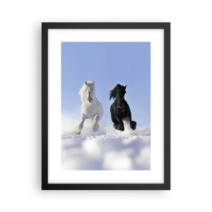 Affiche dans un cadre noir - Poster - Galop noir et blanc - 30x40 cm
