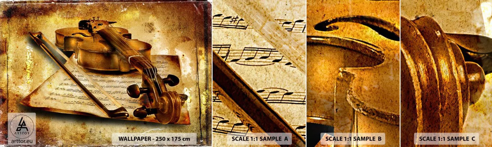 Échantillon de Papier Peint Autocollant Deluxe Sticker - Besoin immédiat d'un virtuose - Violon, Musique, Notes de musique - 100x30 cm