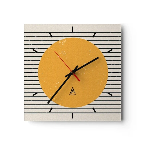 Horloge murale - Pendule murale - Un cercle jaune sur un fond de lignes horizontales noires et blanches - 30x30cm - Le pouvoir de la simplicité - Décoration murale moderne pour le salon et la chambre ARTTOR