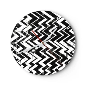 Horloge murale - Pendule murale - Motif en zigzag noir et blanc avec un effet vieilli artistique - 30x30cm - Zig-blanc, zag-noir - Décoration murale moderne pour le salon, la cuisine et la chambre ARTTOR