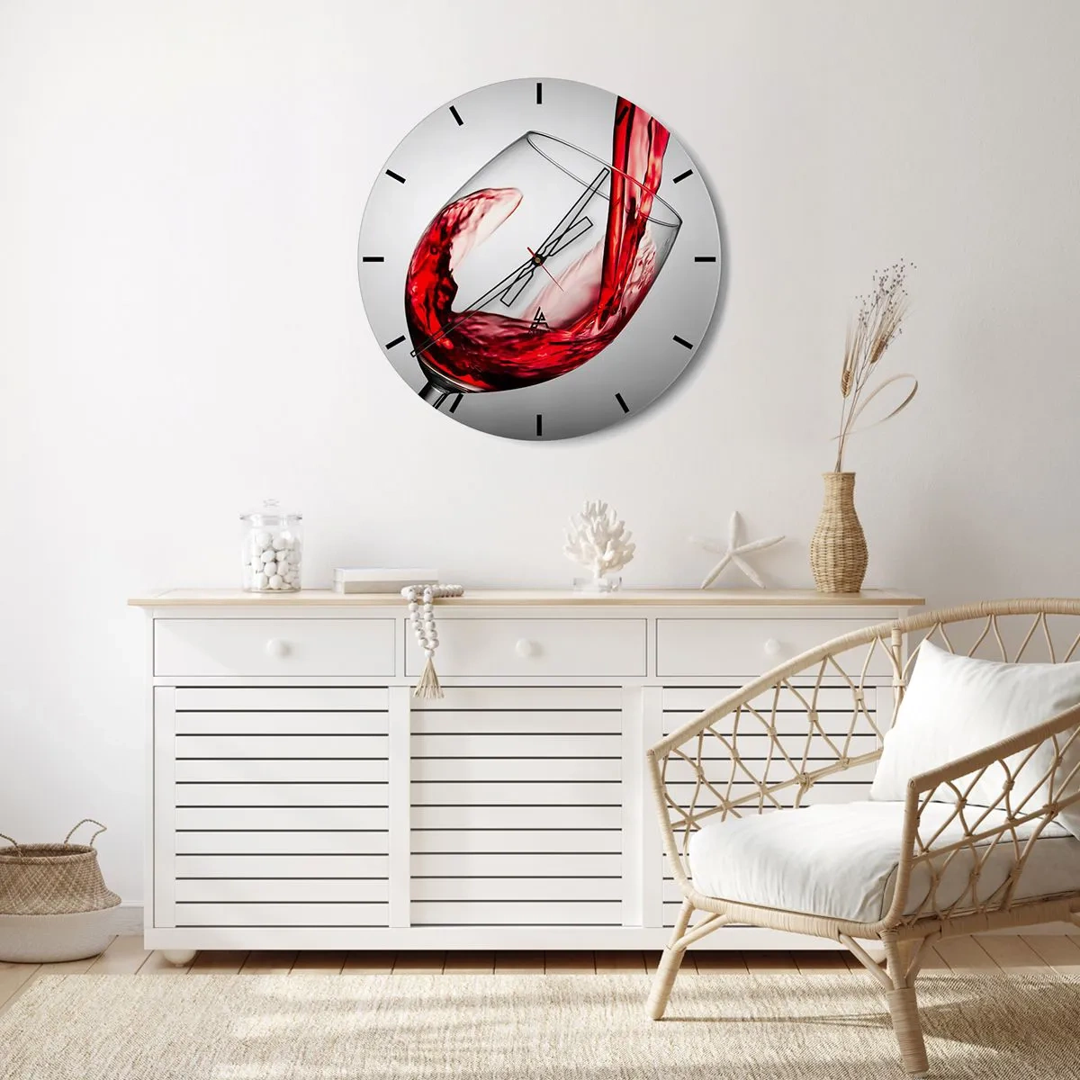Horloge murale - Pendule murale - Un verre de vin rouge est versé - 30x30cm - Nuance - mouvement - son - Décoration murale moderne pour le salon, la cuisine et la chambre ARTTOR