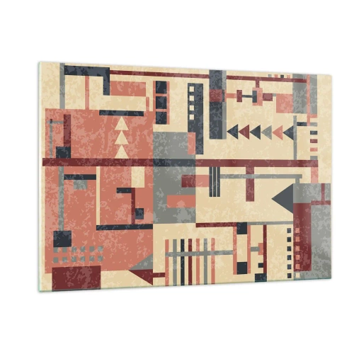Impression sur verre - Image sur verre - Motif géométrique abstrait dans les tons beige et rouge - 120x80cm - Une combinaison de verticaux et d'horizontaux - Décoration murale moderne pour le salon et la chambre ARTTOR