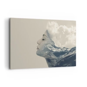 Impression sur toile - Image sur toile - Silhouette d'une femme avec un paysage de montagne en arrière-plan - 100x70cm - La beauté des éléments - Décoration murale moderne pour le salon et la chambre ARTTOR
