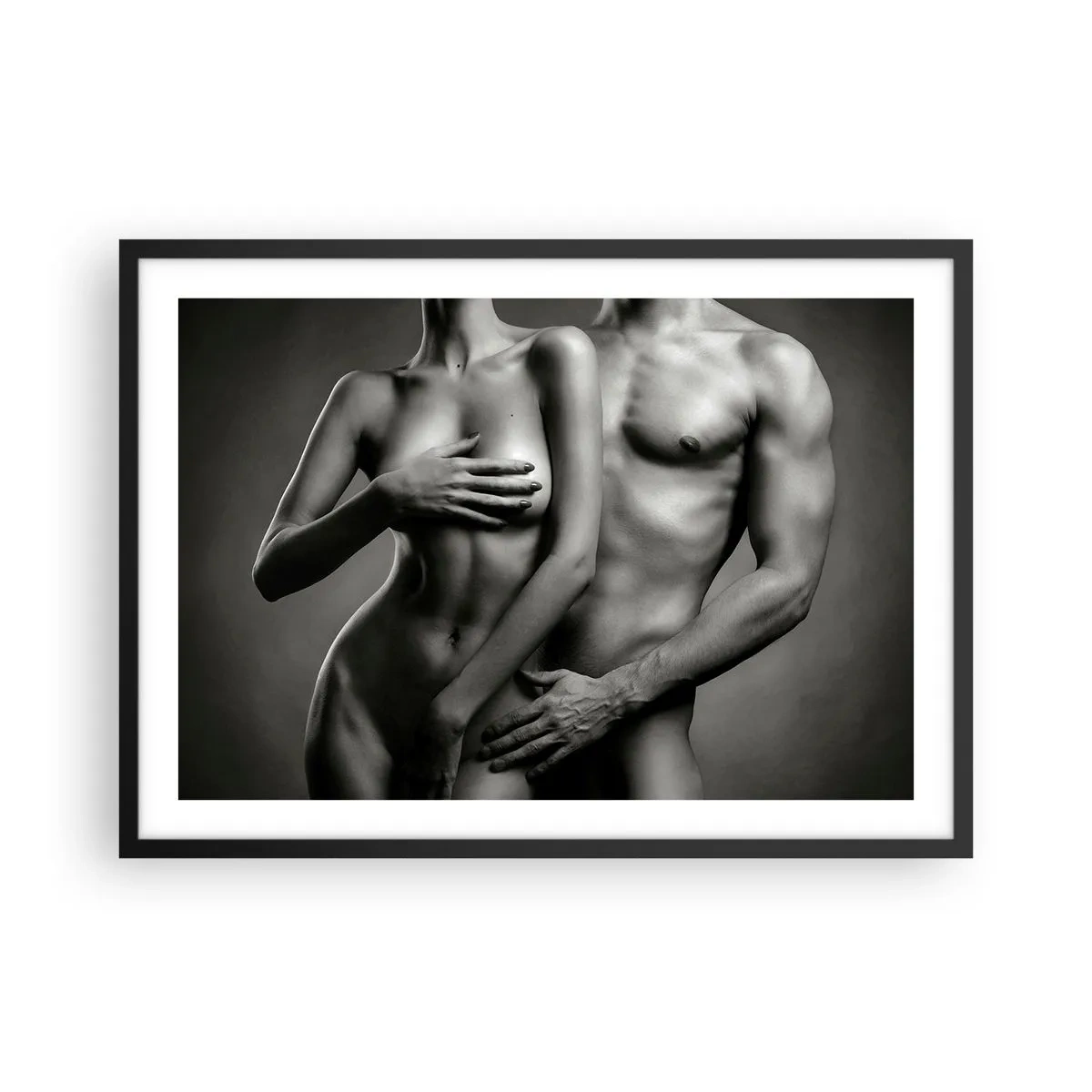Affiche dans un cadre noir - Poster - Représentation en noir et blanc de corps féminins et masculins dans une pose artistique - 70x50cm - Adam et Eve - Décoration murale moderne pour le salon et la chambre ARTTOR