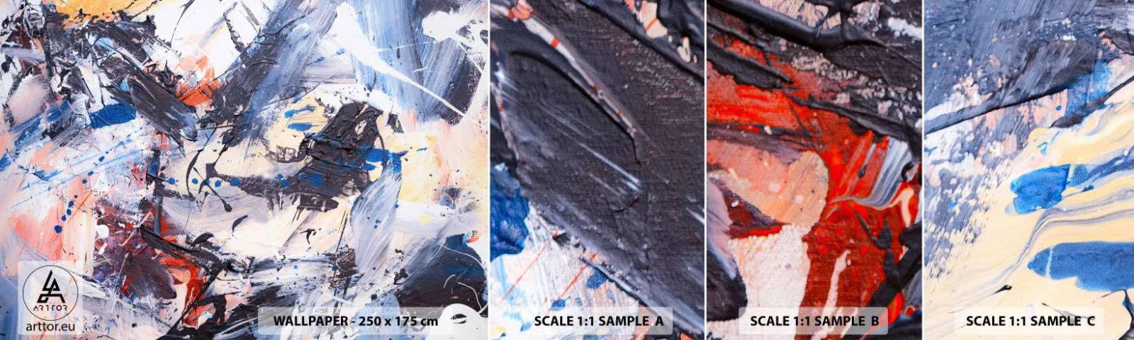 Échantillon de Papier Peint Autocollant Deluxe Sticker - La danse folle de l'abstrait - Abstraction, Morceau, Peinture - 100x30 cm