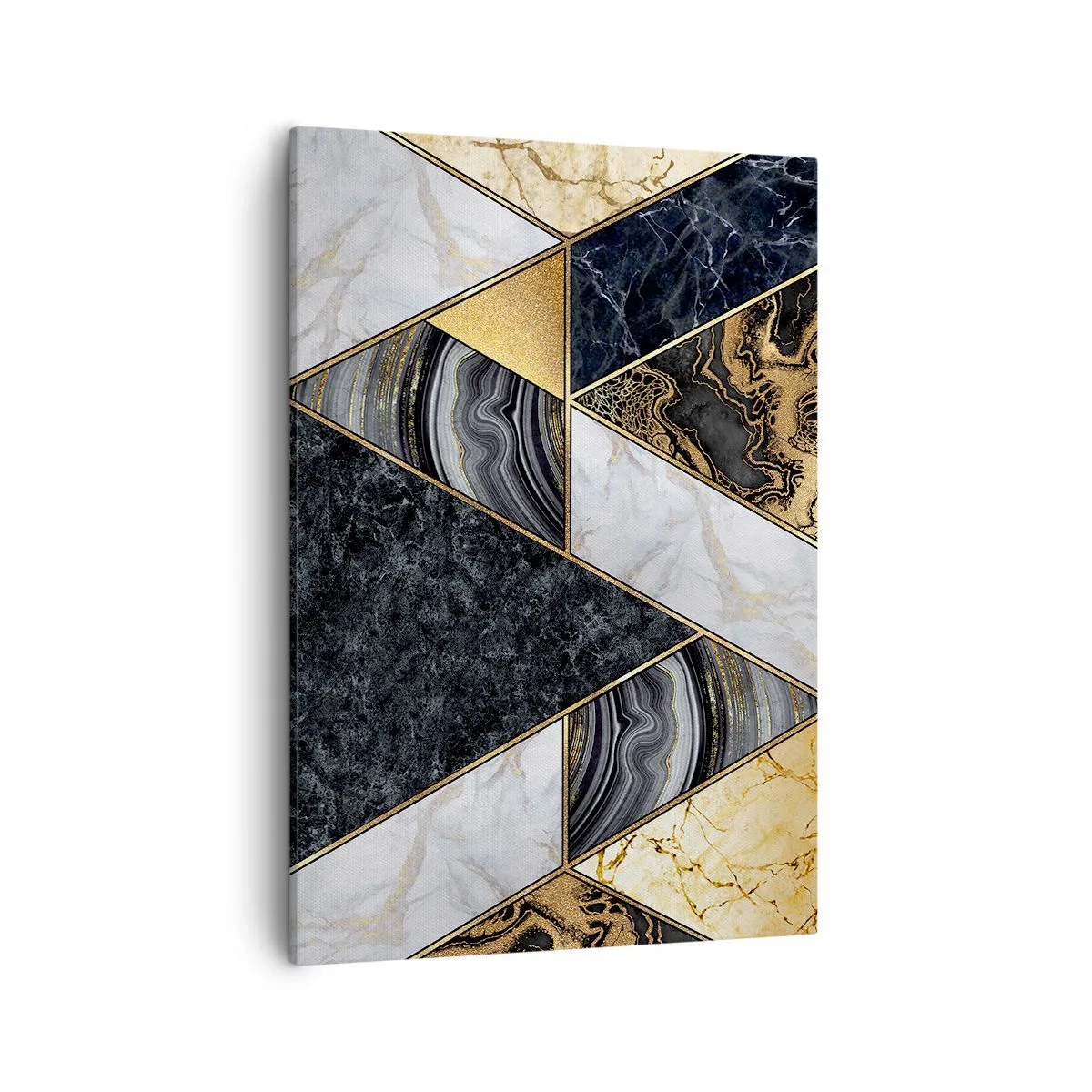 Impression sur toile - Image sur toile - Triangles géométriques en or, marbre et nuances sombres - 50x70cm - Pierre après pierre - Décoration murale moderne pour le salon et la chambre ARTTOR