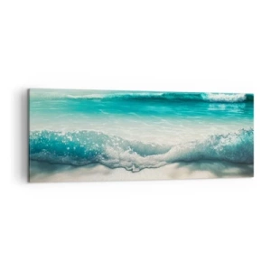Impression sur toile - Image sur toile - Vagues de l'océan sur une plage de sable clair - 140x50cm - La paix de l'océan - Décoration murale moderne pour le salon et la chambre ARTTOR