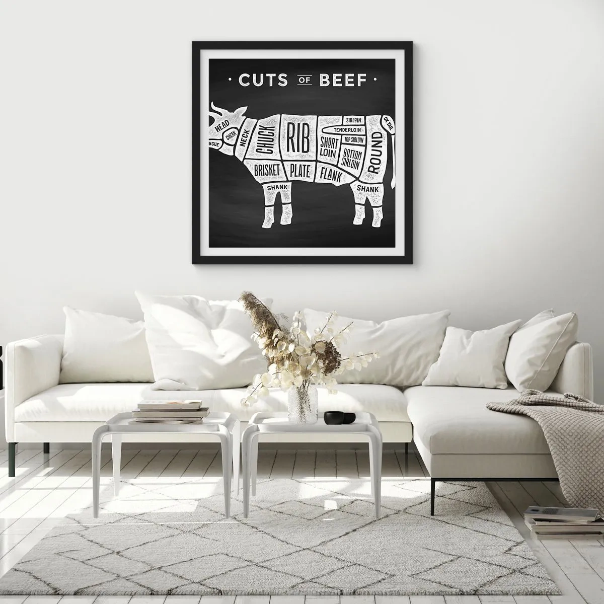 Affiche dans un cadre noir - Poster - L'art de la découpe - 40x40 cm