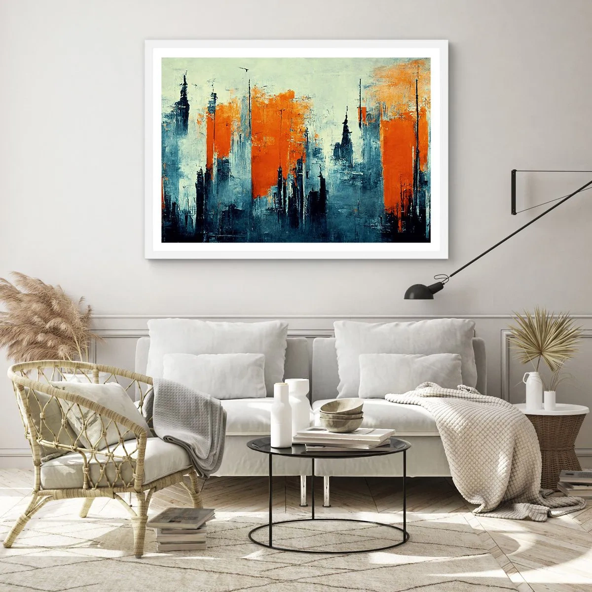 Affiche dans un cadre blanc - Poster - Paysage moderne - 50x40 cm