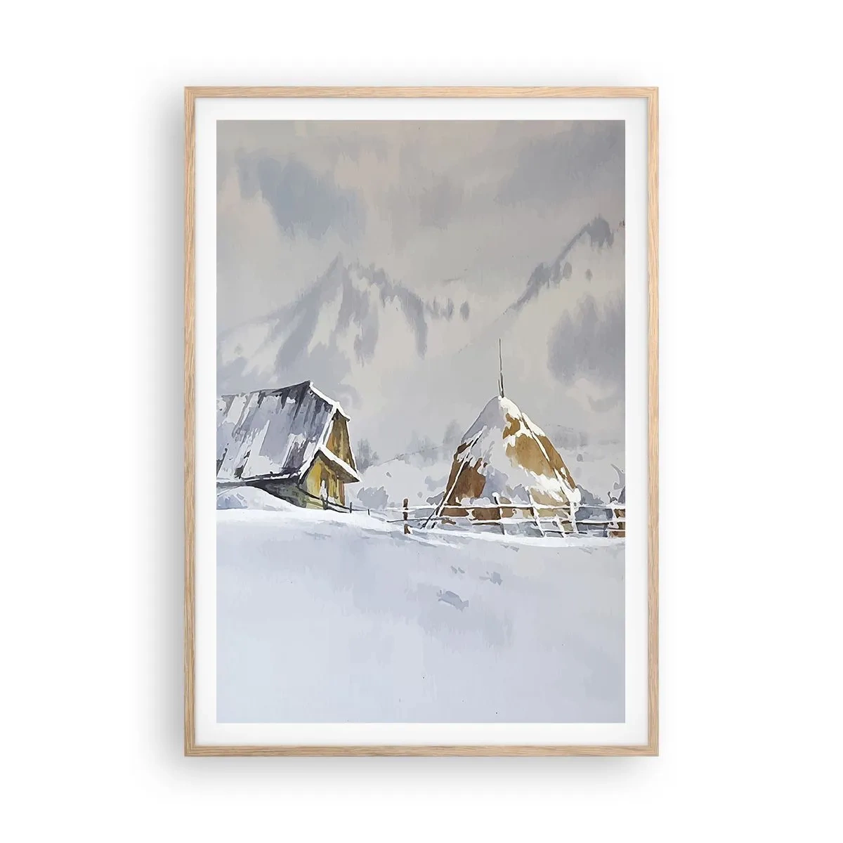 Affiche dans un chêne clair - Poster - Dans une vallée enneigée - 70x100 cm