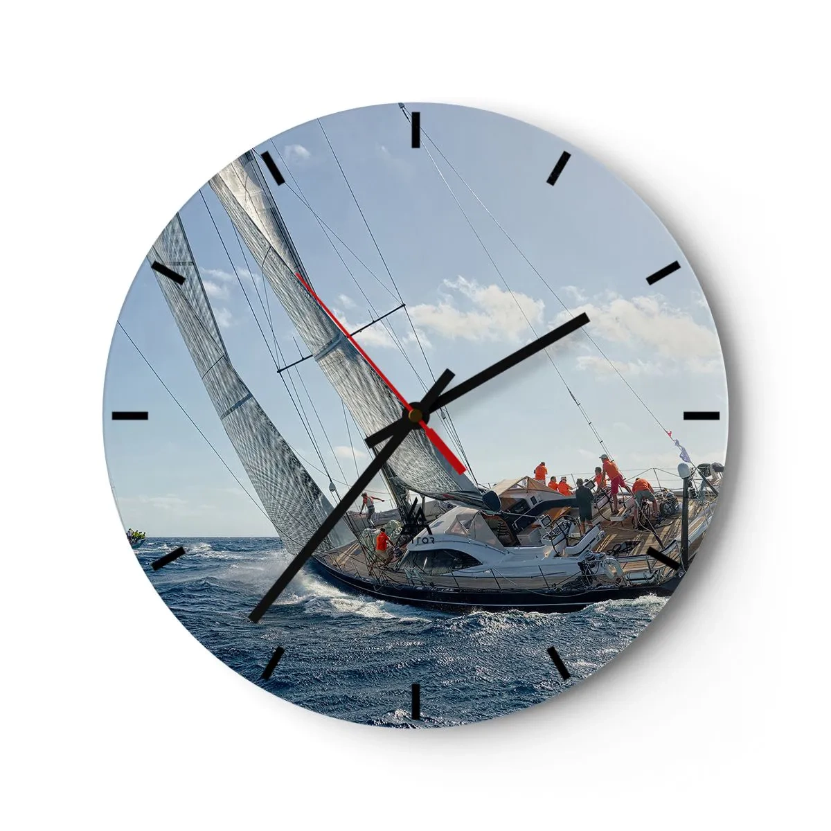 Horloge murale - Pendule murale - Un voilier en pleine mer par une journée ensoleillée avec le vent dans les voiles - 30x30cm - Que le meilleur l'emporte - Décoration murale moderne pour le salon, la cuisine et la chambre ARTTOR