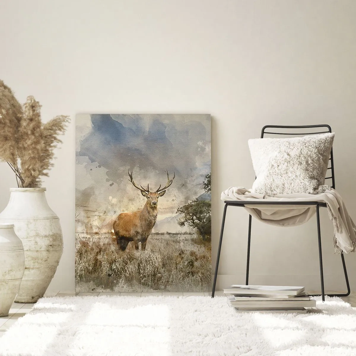 Impression sur verre - Image sur verre - Un cerf dans un paysage naturel avec des couleurs subtiles en arrière-plan - 50x70cm - Dignité - force - majesté - Décoration murale moderne pour le salon et la chambre ARTTOR