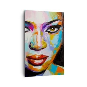 Impression sur toile - Image sur toile - Un portrait coloré d'une femme au regard intense - 80x120cm - Il est impossible de le quitter les yeux - Décoration murale moderne pour le salon et la chambre ARTTOR