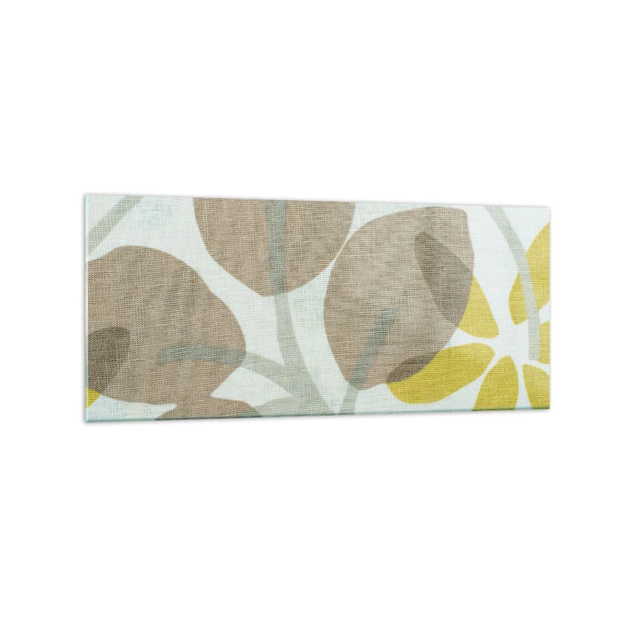 Impression sur verre - Image sur verre - Feuilles abstraites dans les tons beige et jaune - 120x50cm - Composition en plein soleil - Décoration murale moderne pour le salon et la chambre ARTTOR