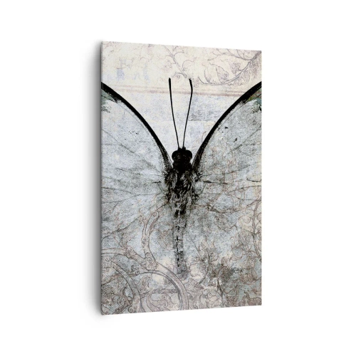 Impression sur toile - Image sur toile - Un papillon dans les tons de vert et de gris sur un fond décoratif - 80x120cm - Dans le style Art Nouveau - Décoration murale moderne pour le salon et la chambre ARTTOR