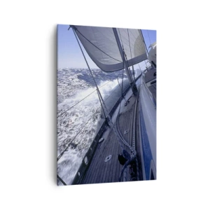 Impression sur toile - Image sur toile - Un voilier dans une mer agitée avec des voiles blanches et un pont en bois. - 70x100cm - Je sais ce que c'est d'être un oiseau - Décoration murale moderne pour le salon et la chambre ARTTOR