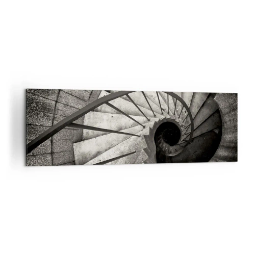 Impression sur toile - Image sur toile - Escalier en colimaçon noir et blanc de style moderne - 160x50cm - En haut des escaliers, en bas des escaliers - Décoration murale moderne pour le salon et la chambre ARTTOR