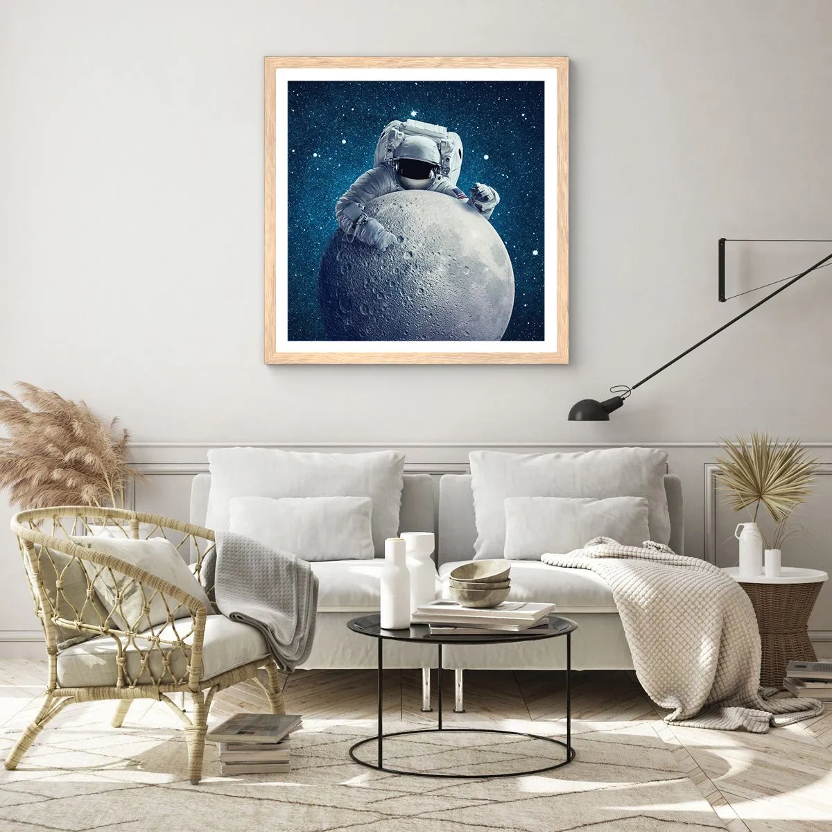 Affiche dans un chêne clair - Poster - Comique de l'espace - 50x50 cm