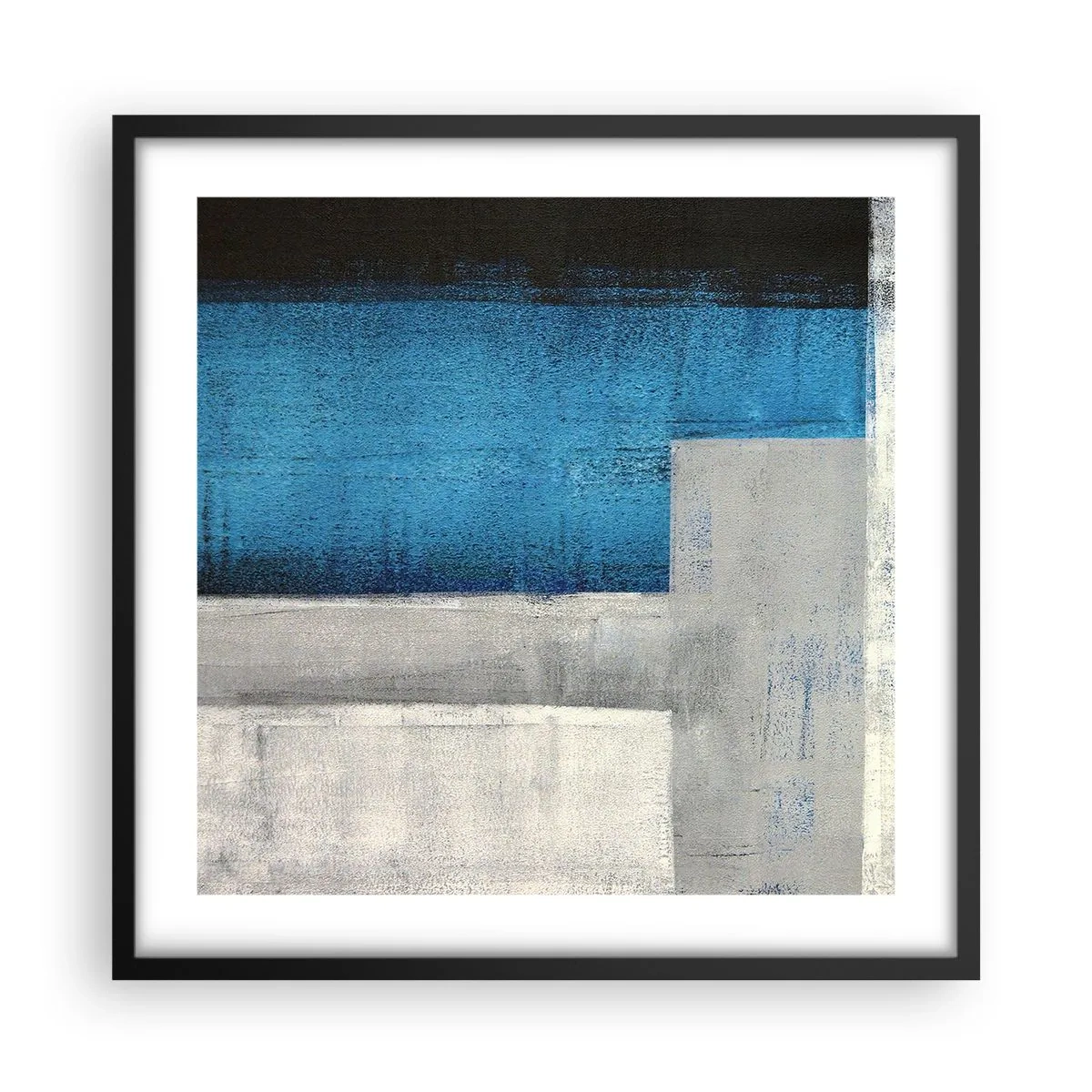 Affiche dans un cadre noir - Poster - Une composition poétique de gris et de bleu - 50x50 cm