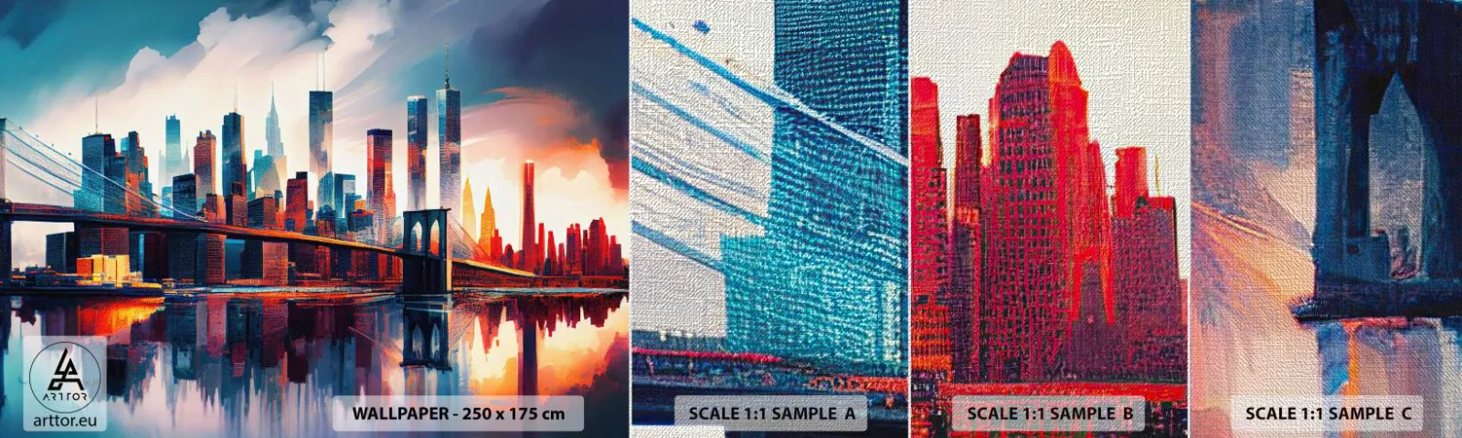 Échantillon de Papier Peint Premium Canvas - New York onirique - Ville, Pont, Architecture - 100x30 cm