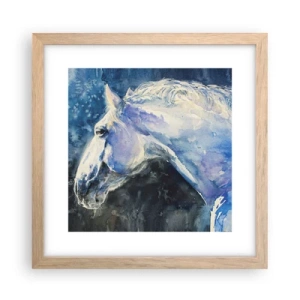 Affiche dans un chêne clair - Poster - Portrait dans une lueur azur - 30x30 cm