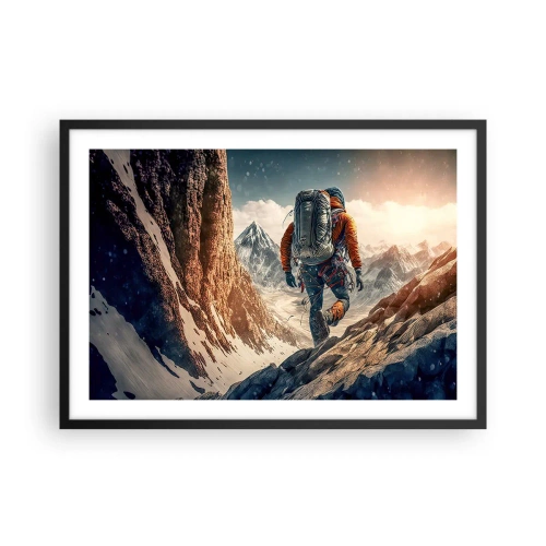 Affiche dans un cadre noir - Poster - Un grimpeur sur un sentier de montagne dans un paysage hivernal - 70x50cm - Guerrier solitaire - Décoration murale moderne pour le salon et la chambre ARTTOR
