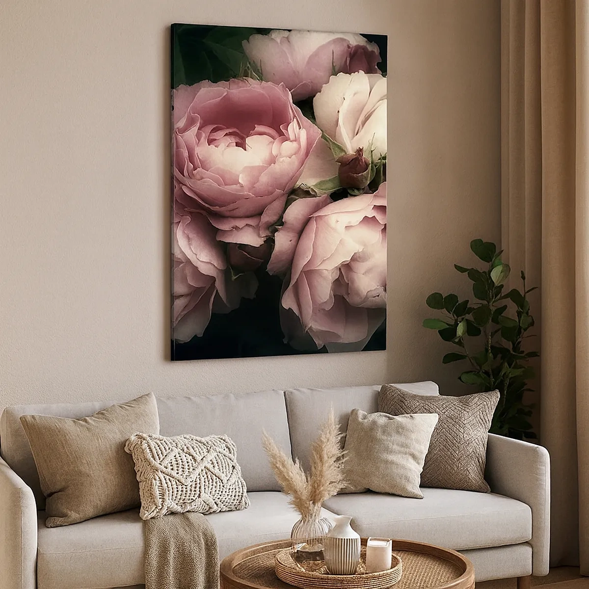 Impression sur toile - Image sur toile - Un bouquet de roses aux tons délicats de rose et de blanc - 50x70cm - Le charme de la belle époque - Décoration murale moderne pour le salon et la chambre ARTTOR