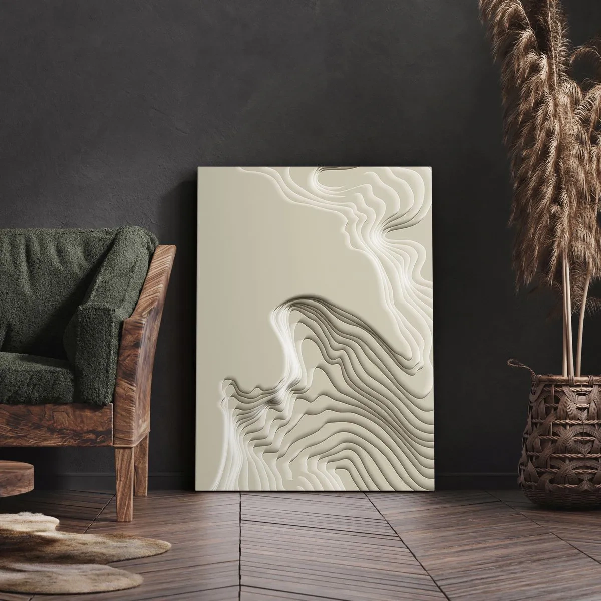 Impression sur toile - Image sur toile - Un motif abstrait dans des tons beiges avec un effet linéaire. - 50x70cm - Topographie artistique - Décoration murale moderne pour le salon et la chambre ARTTOR