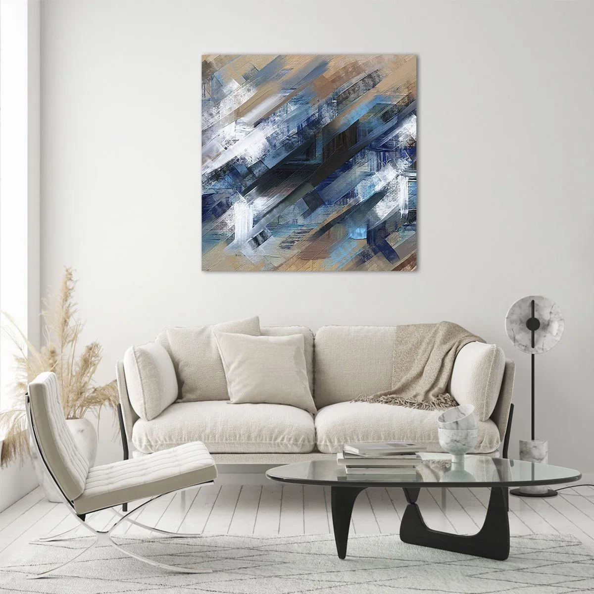 Impression sur verre - Image sur verre - Diagonale de bleus - 60x60 cm