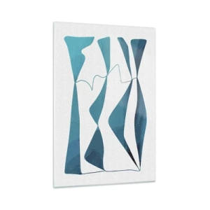 Impression sur verre - Image sur verre - Formes abstraites dans des tons de bleu sur fond blanc - 70x100cm - Abstraction : composé turquoise - Décoration murale moderne pour le salon et la chambre ARTTOR