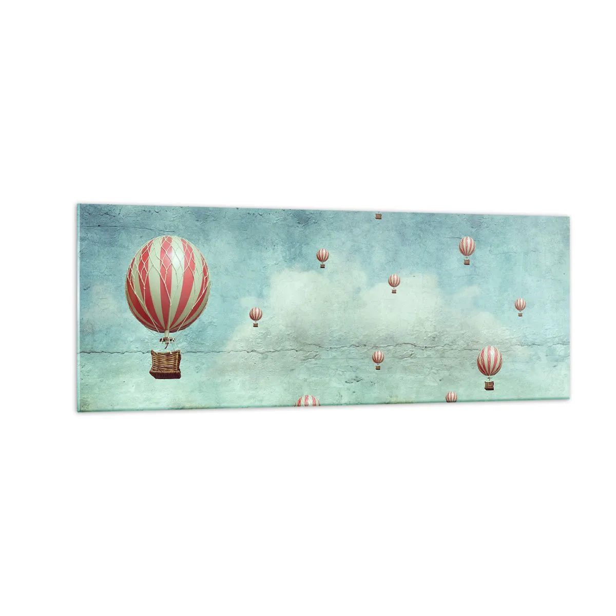 Impression sur verre - Image sur verre - Ballons rétro sur fond de ciel bleu et de verdure - 140x50cm - Libre de l'agitation de la vie - Décoration murale moderne pour le salon et la chambre ARTTOR
