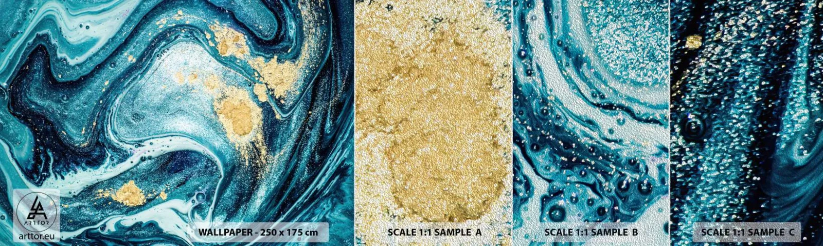 Échantillon de Papier Peint Premium Sand - Vortex bleu - Abstraction, Morceau, Modèle moderne - 100x30 cm