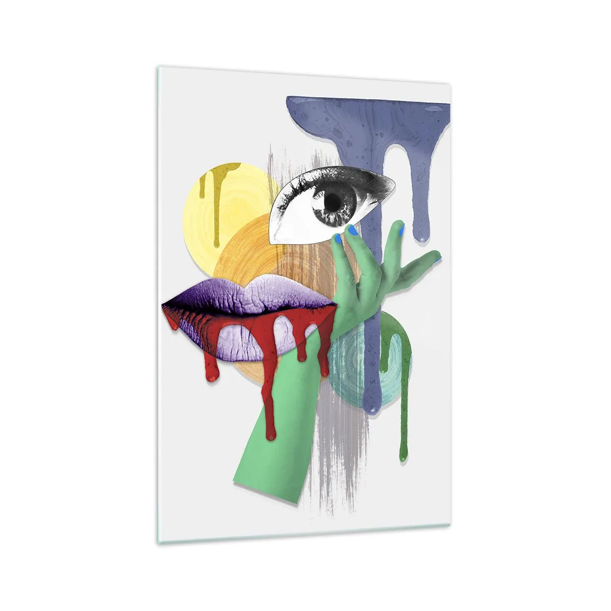 Impression sur verre - Image sur verre - Portrait déconstruit avec des éléments abstraits - 70x100cm - Un portrait déconstruit - Décoration murale moderne pour le salon et la chambre ARTTOR