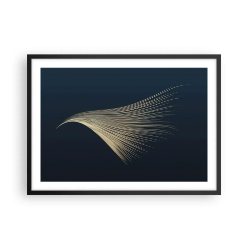 Affiche dans un cadre noir - Poster - Une ligne délicate en forme de plume sur un fond bleu marine - 70x50cm - Comme les cheveux d'un ange - Décoration murale moderne pour le salon et la chambre ARTTOR