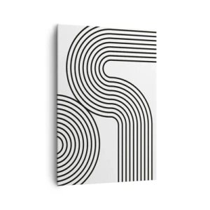 Impression sur toile - Image sur toile - Une peinture abstraite avec des lignes noires créant des motifs géométriques sur un fond blanc. - 70x100cm - En plein virage - Décoration murale moderne pour le salon et la chambre ARTTOR