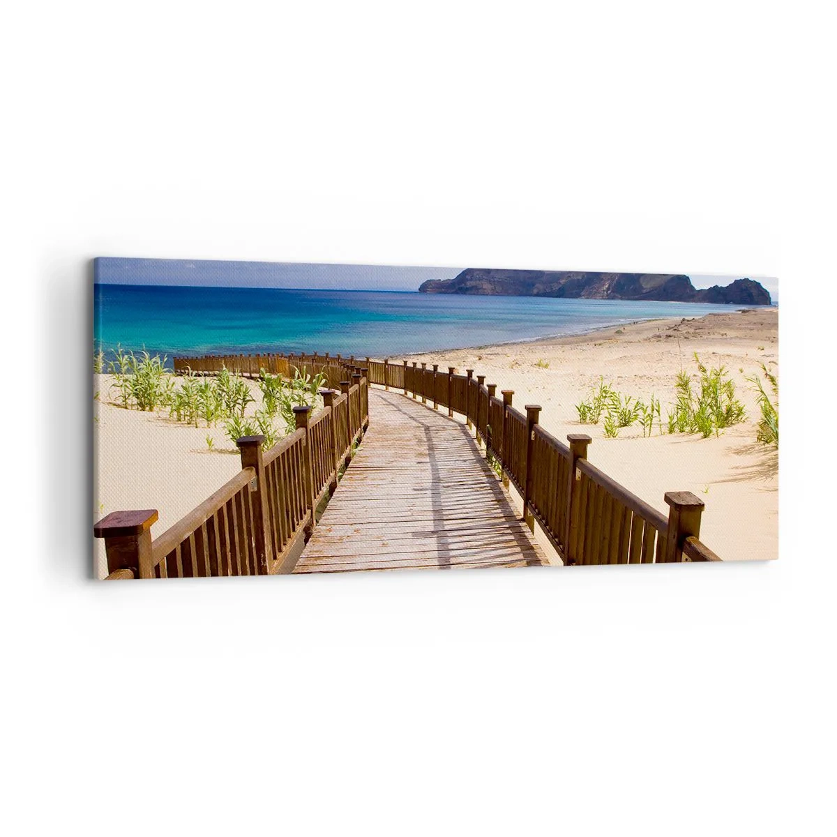 Impression sur toile - Image sur toile - Chemin en bois menant à la plage avec vue sur l'océan - 120x50cm - Emmène-moi dans les îles du bonheur - Décoration murale moderne pour le salon et la chambre ARTTOR