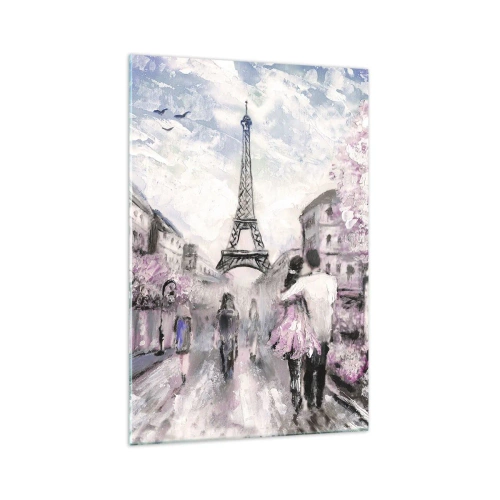 Impression sur verre - Image sur verre - Une promenade romantique à Paris près de la Tour Eiffel - 70x100cm - Comment tomber amoureu, il faut juste... - Décoration murale moderne pour le salon et la chambre ARTTOR