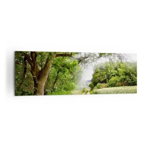 Impression sur toile - Image sur toile - Un chemin de terre parmi les arbres verts et la lumière du soleil - 160x50cm - Et in Arcadia ego - Décoration murale moderne pour le salon et la chambre ARTTOR