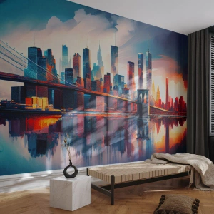 Papier Peint Photo Premium Sand - New York onirique - Ville, Pont, Architecture - 200x140 cm