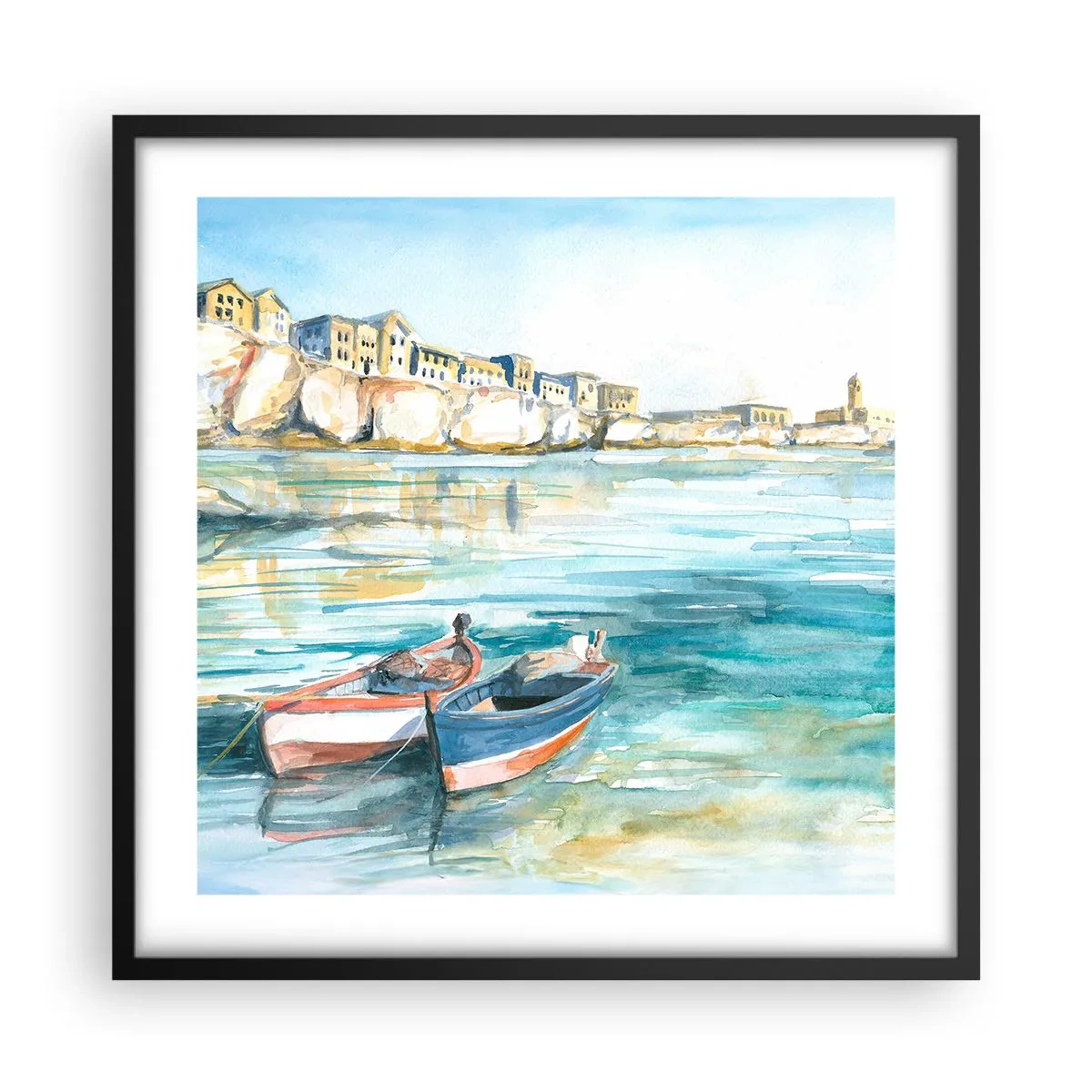Affiche dans un cadre noir - Poster - Paysage dans l'azur - 50x50 cm