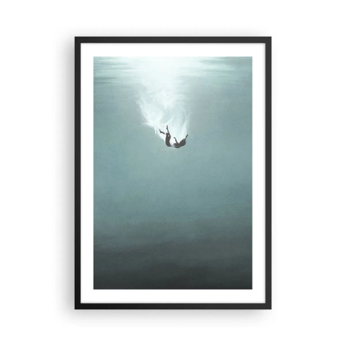 Affiche dans un cadre noir - Poster - Silhouette d'un homme tombant dans les profondeurs de l'eau - 50x70cm - Dans les bras de l'océan - Décoration murale moderne pour le salon et la chambre ARTTOR
