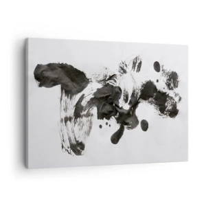 Impression sur toile - Image sur toile - Composition abstraite de taches noires sur fond blanc - 70x50cm - De la méthode dans la folie ? - Décoration murale moderne pour le salon et la chambre ARTTOR