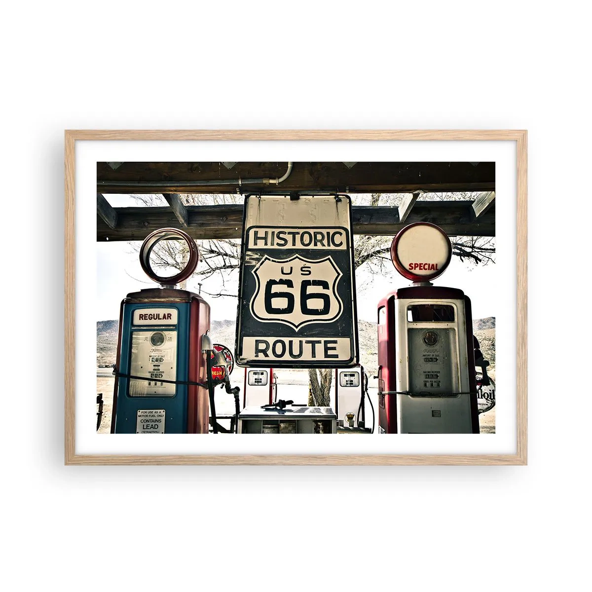 Affiche dans un chêne clair - Poster - Voyage rétro américain - 70x50 cm