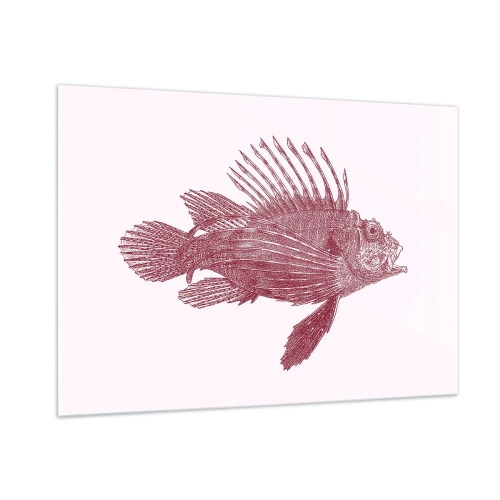 Impression sur verre - Image sur verre - Croquis d'un poisson exotique de couleur bordeaux sur fond clair - 100x70cm - Un habitant des eaux exotiques - Décoration murale moderne pour le salon et la chambre ARTTOR