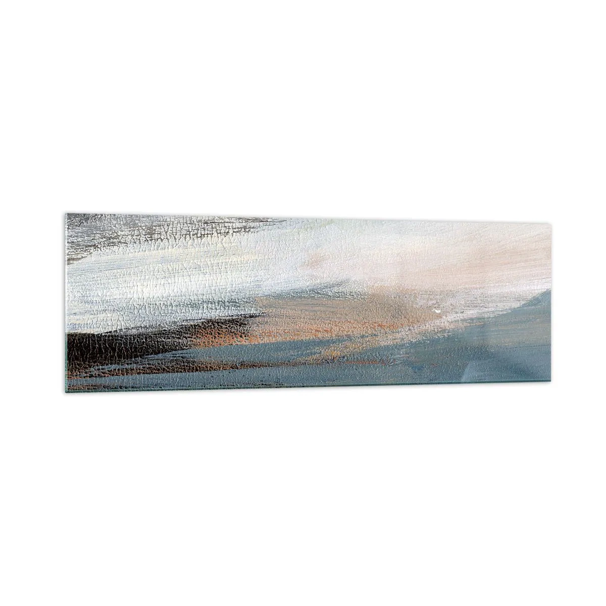 Impression sur verre - Image sur verre - Paysage abstrait dans des tons sobres de bleu et de beige - 160x50cm - Abstraction : paysage nordique - Décoration murale moderne pour le salon et la chambre ARTTOR