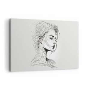 Impression sur toile - Image sur toile - Un portrait délicat d'une femme dans un style graphique minimaliste. - 120x80cm - Portrait en pensée - Décoration murale moderne pour le salon et la chambre ARTTOR