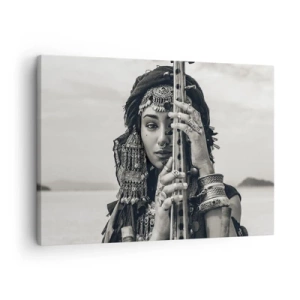 Impression sur toile - Image sur toile - Portrait d'une femme en bijoux ethniques tenant un instrument à la main - 70x50cm - Musique de l'Orient elle-même - Décoration murale moderne pour le salon et la chambre ARTTOR